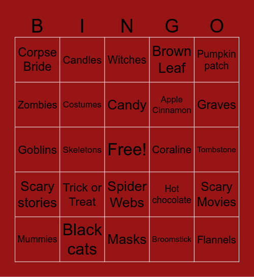 Spooky SZN Bingo Card