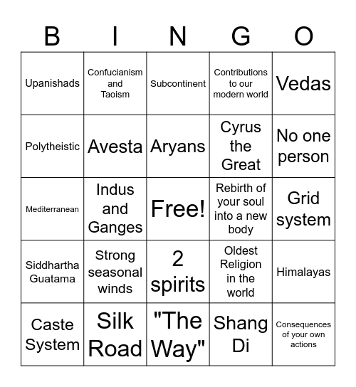 Unit 3 Bingo Card