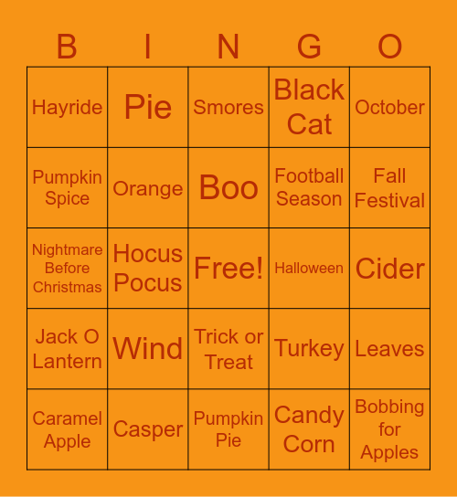 Not Quite Halloween Bingo Card