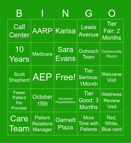 Oak Street Health Bingo Card