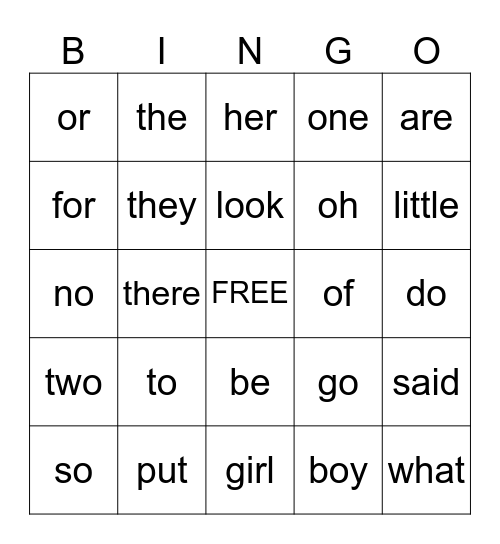 Sight Words 1 Bingo Card