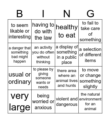 Vocabulary BINGO Card