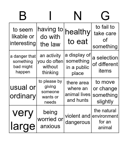 Vocabulary BINGO Card