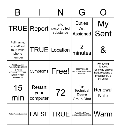 Untitled Bingo Card