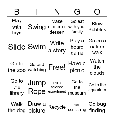 Screen Free Bingo Card