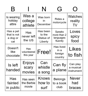Find Someone Who Bingo Card