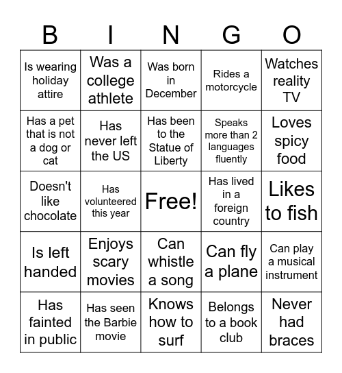 Find Someone Who Bingo Card
