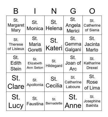 FEMALE SAINTS Bingo Card