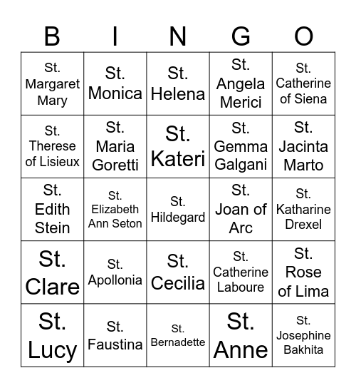 FEMALE SAINTS Bingo Card