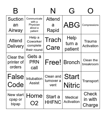 Respiratory Bingo Card