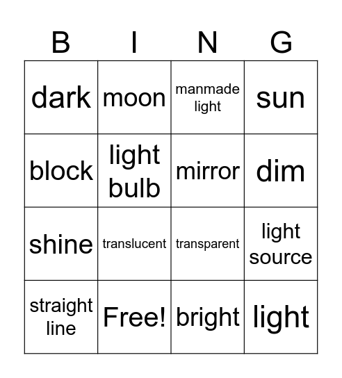 Light Bingo Card