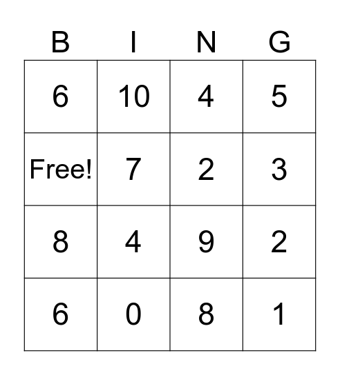 Subtraction Bing! Bingo Card