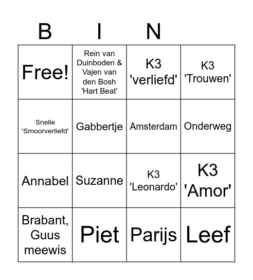 Muziekbingo Card