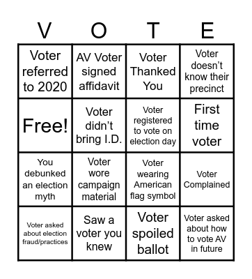 Election Day Bingo Card