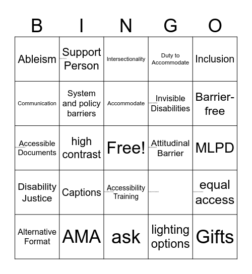 Accessibility Bingo - MLPD Bingo Card