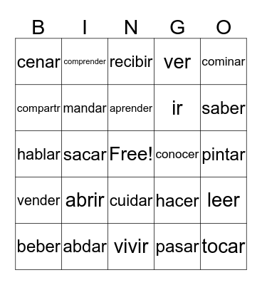 spanish Bingo Card
