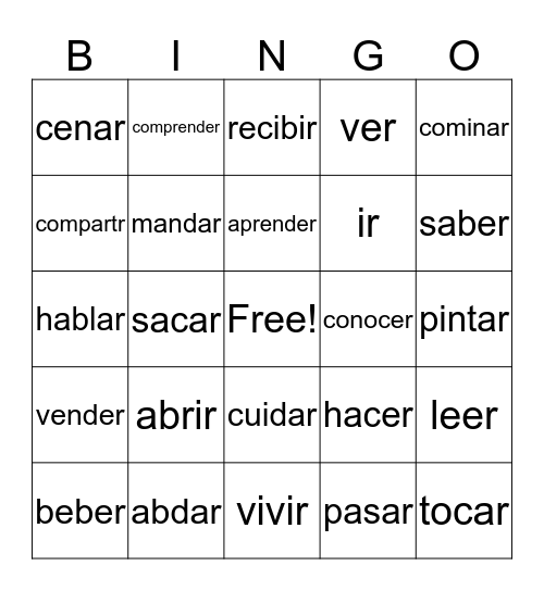 spanish Bingo Card
