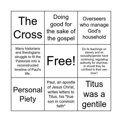 Titus Bingo Card