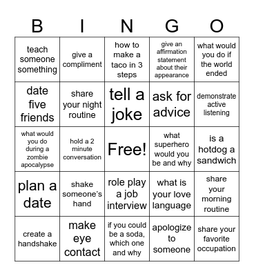 Social Bingo Card