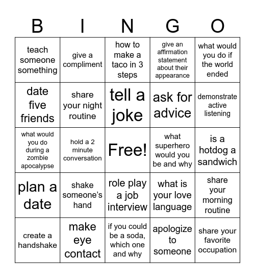 Social Bingo Card