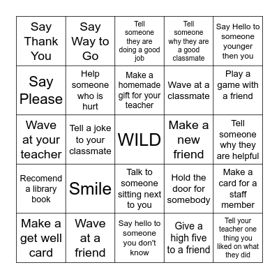 Act of Kindness Bingo Card