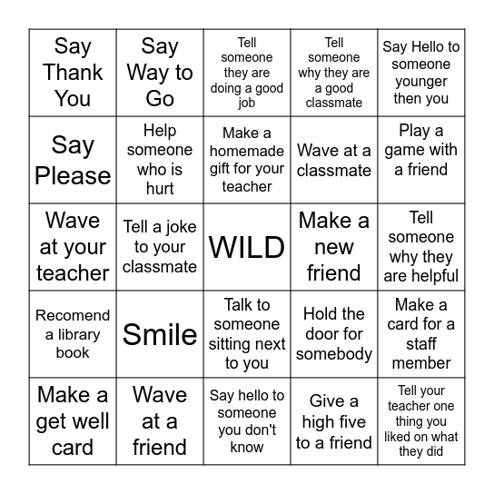 Act of Kindness Bingo Card