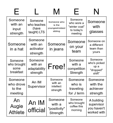 Desk Training Bingo Card