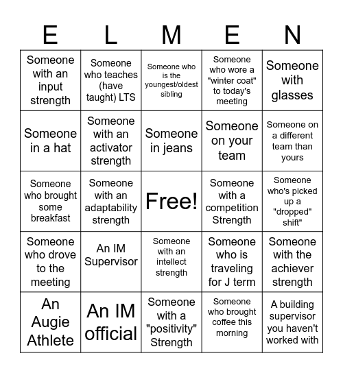 Desk Training Bingo Card