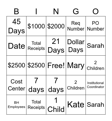 Untitled Bingo Card