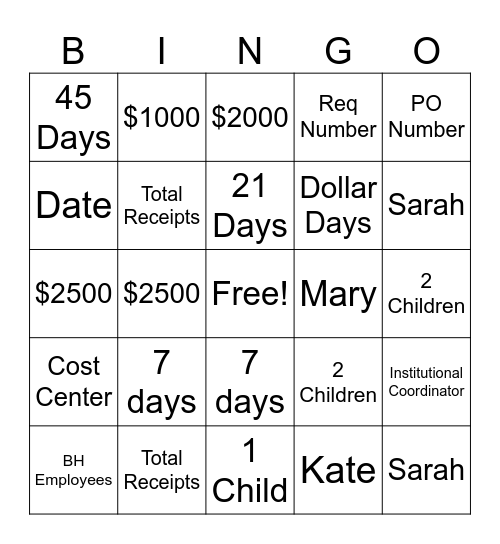 Untitled Bingo Card