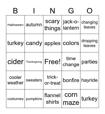 Happy Fall, Y'all! Bingo Card