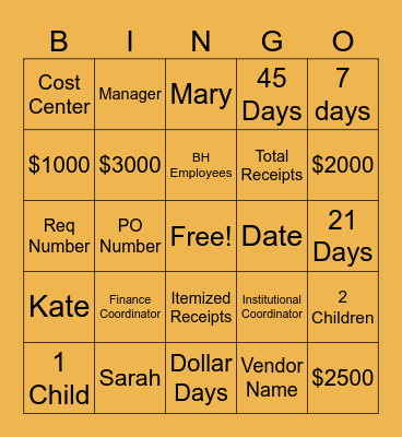Finance Bingo Card