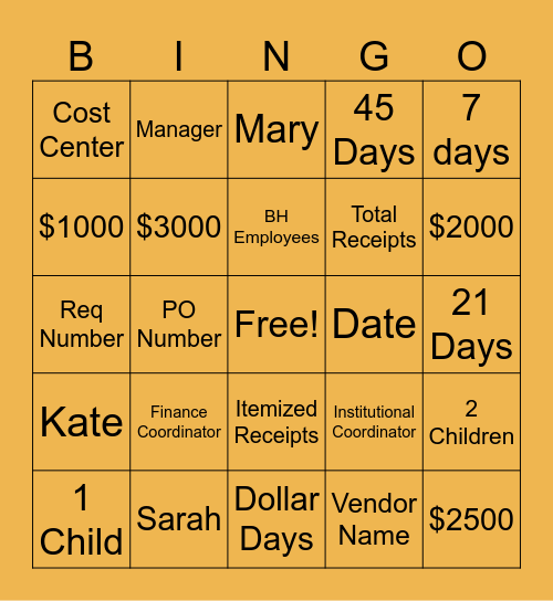 Finance Bingo Card