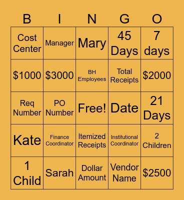 Finance Bingo Card