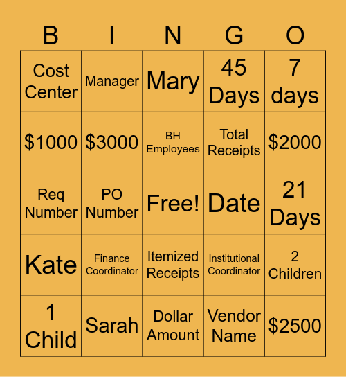Finance Bingo Card