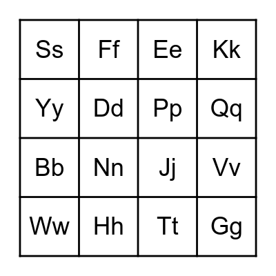 Beggining letters Bingo Card