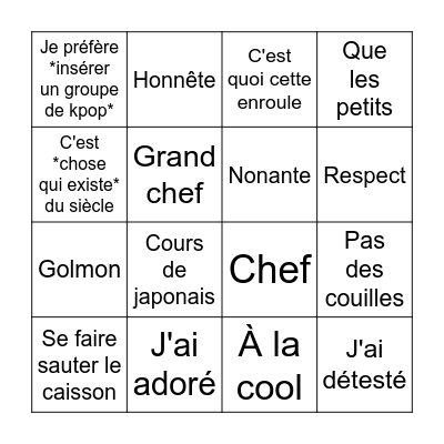 Le bingo de Mathieu Bingo Card
