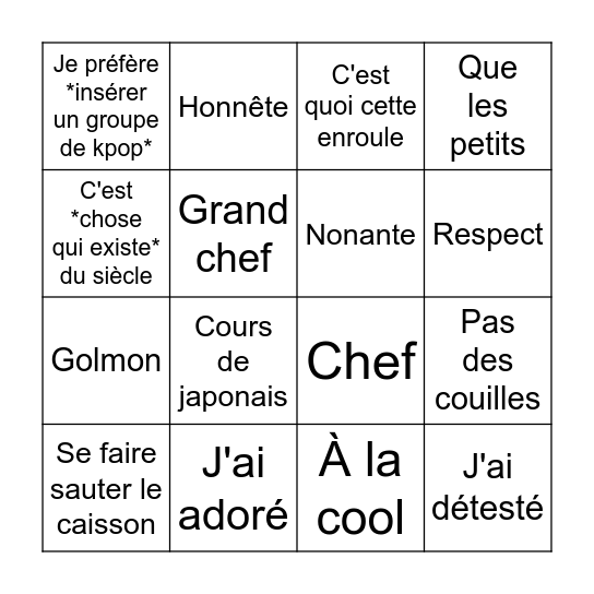 Le bingo de Mathieu Bingo Card