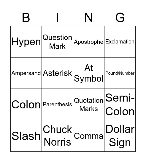 Symbols Bingo Card