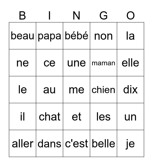 Les mots du jour Bingo Card