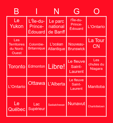 Exploration du Canada Bingo Card