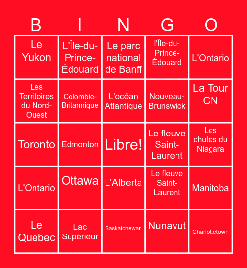 Exploration du Canada Bingo Card