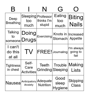 ANXIETY BINGO Card