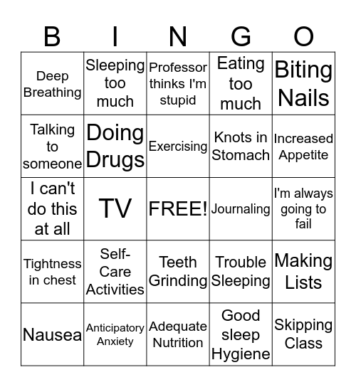 ANXIETY BINGO Card