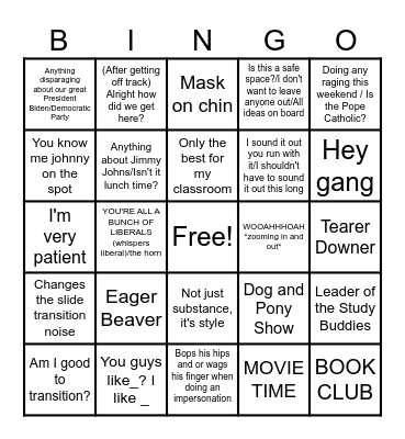 Dr. Pearson Bingo Card