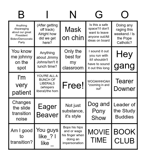 Dr. Pearson Bingo Card