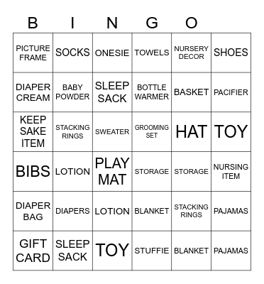 BABY SHOWER GIFT BINGO Card