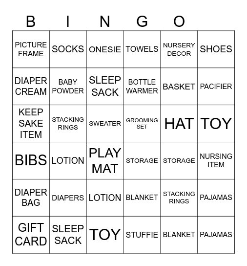 BABY SHOWER GIFT BINGO Card