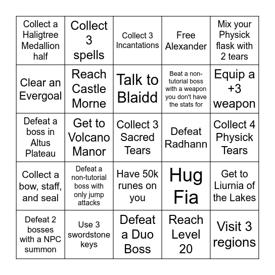 Elden Ring Bingo! Randomized Card Bingo Card