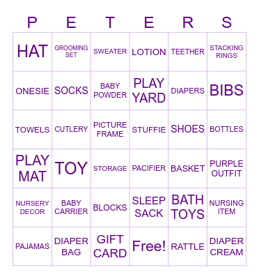 BABY SHOWER GIFT BINGO Card